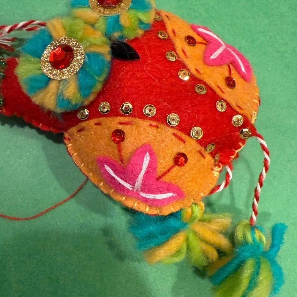 Pier 1 - Holiday Colorful Beaded 6.5 Owl Ornaments Christmas Tree Ornaments